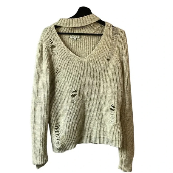 Crave Fame size small distressed beige sweater - Picture 1 of 5